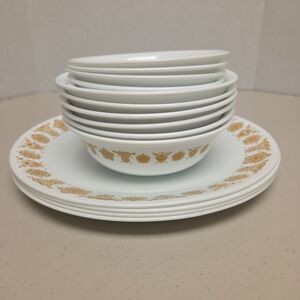 Vintage Lot Of 15 CORELLE Butterfly Gold  Plates & Cereal Bowls & Small Bowls